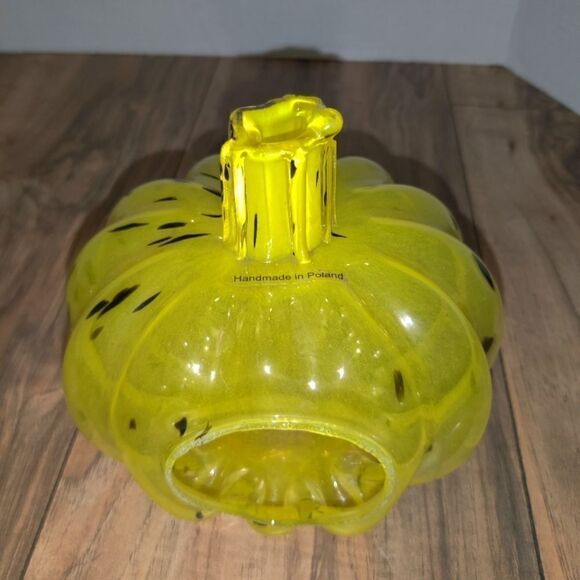 Smith & Hawken Candle Holder Yellow & Black Splatter Pumpkin Handmade In Poland. - Picture 1 of 6